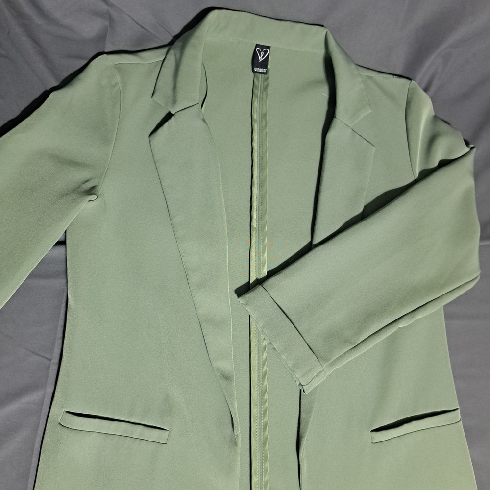 Windsor Women's SMALL 3/4 Length Sleeve Light Green Open Suit Jacket Pockets